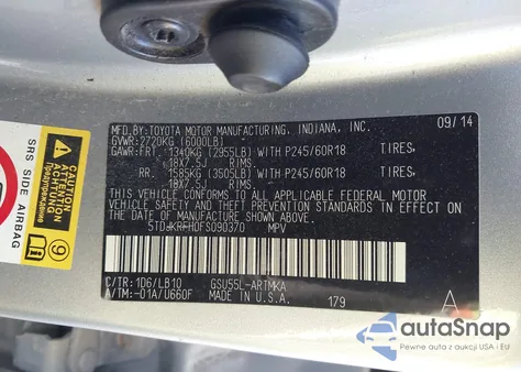 2015 Toyota Highlander Xle V6 z USA, uszkodzony, nr VIN 5TDJKRFH0FS090370